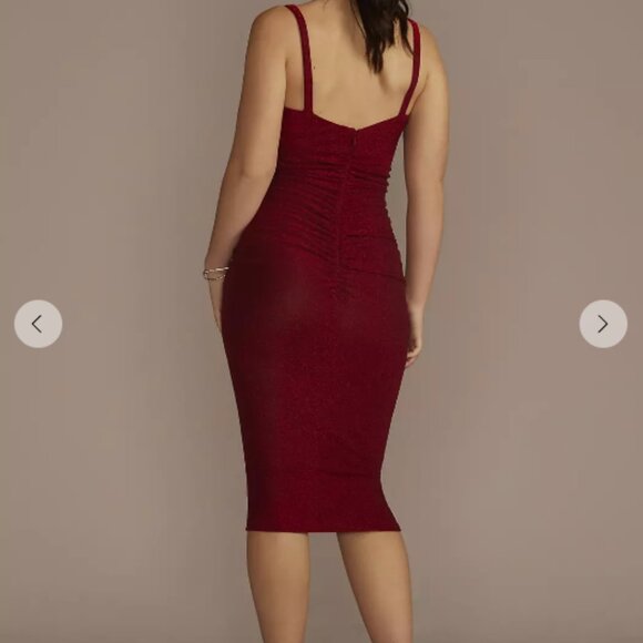 David's Bridal Red and Sparkly Slinky Bodycon Dress - Picture 2 of 3